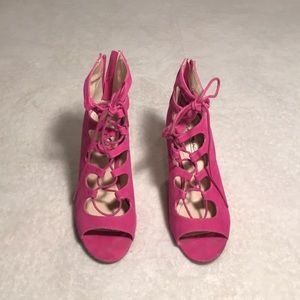 Pink lace up pumps